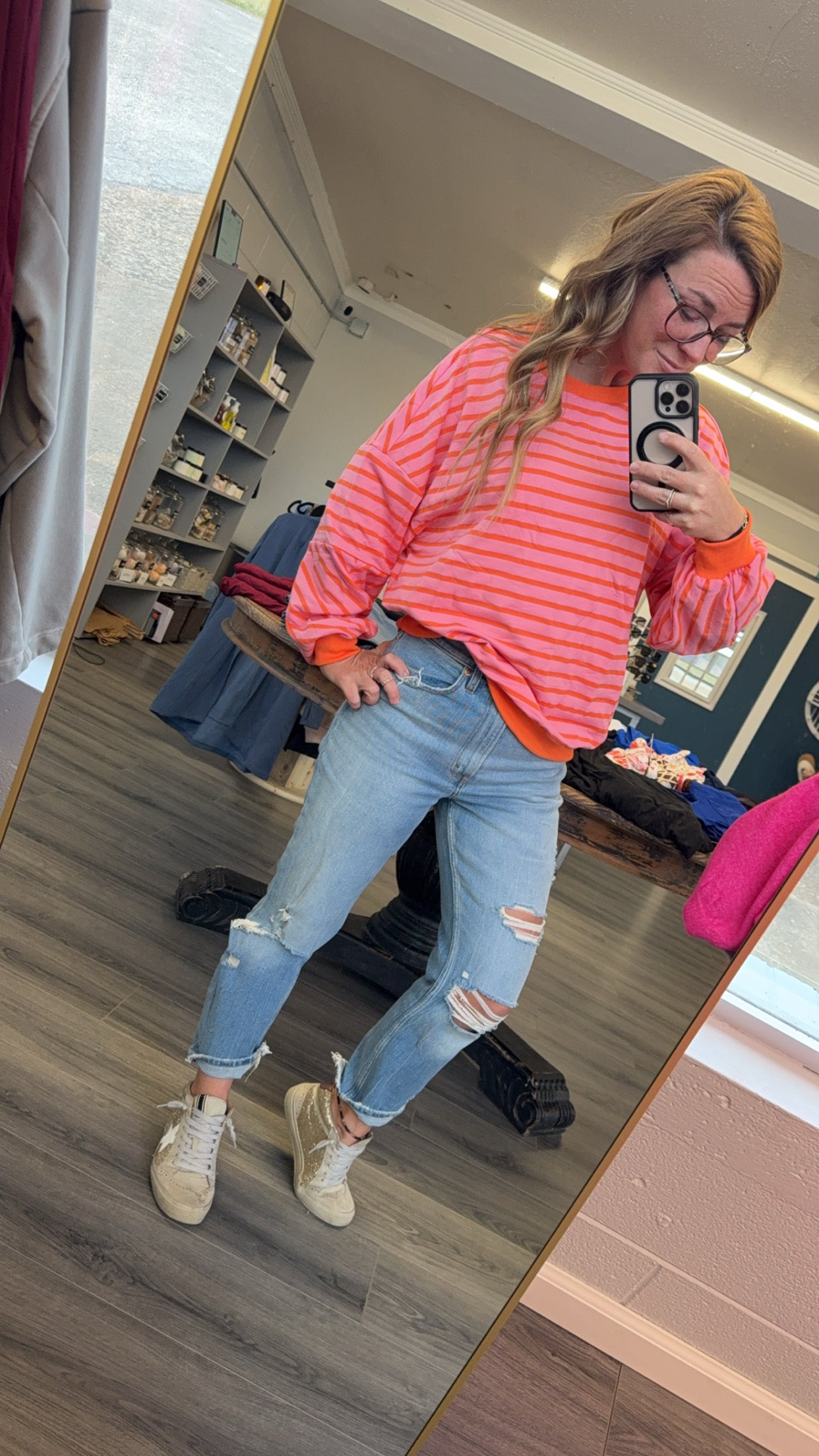 Stripe Drop Shoulder Crew Neck