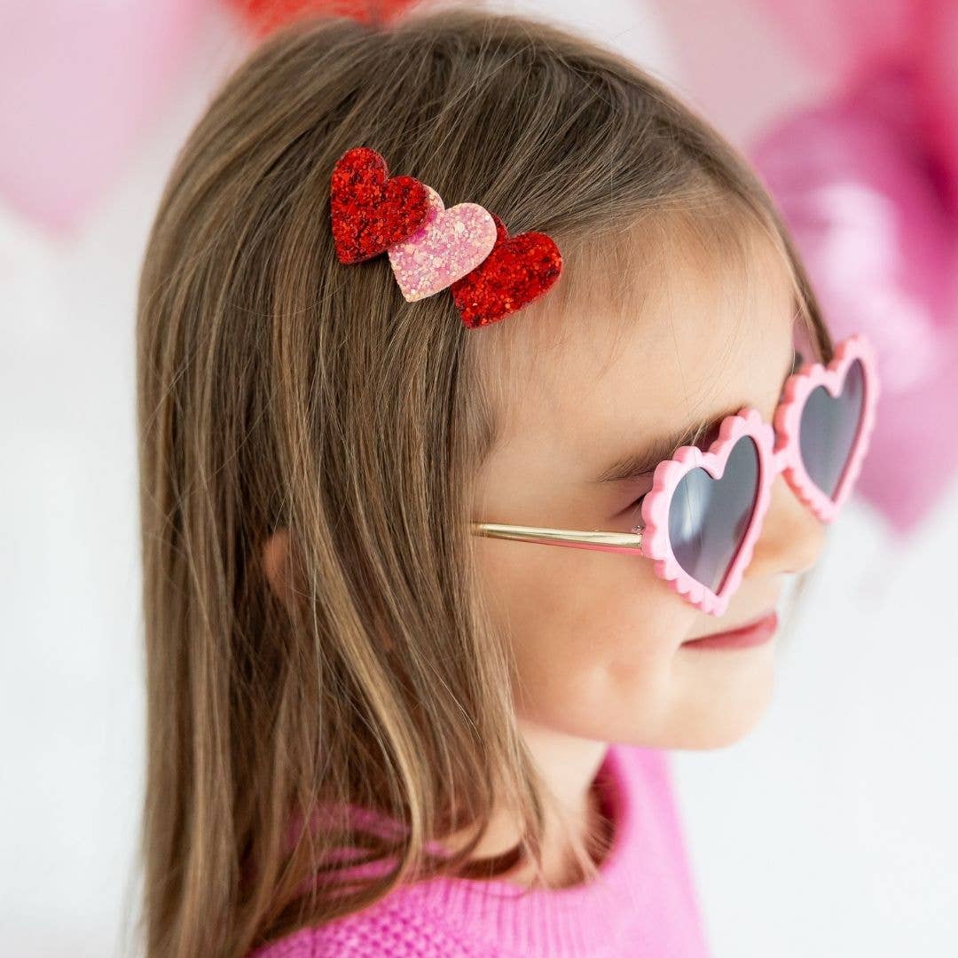 Pink and Red Glitter Hearts Clip - Kids