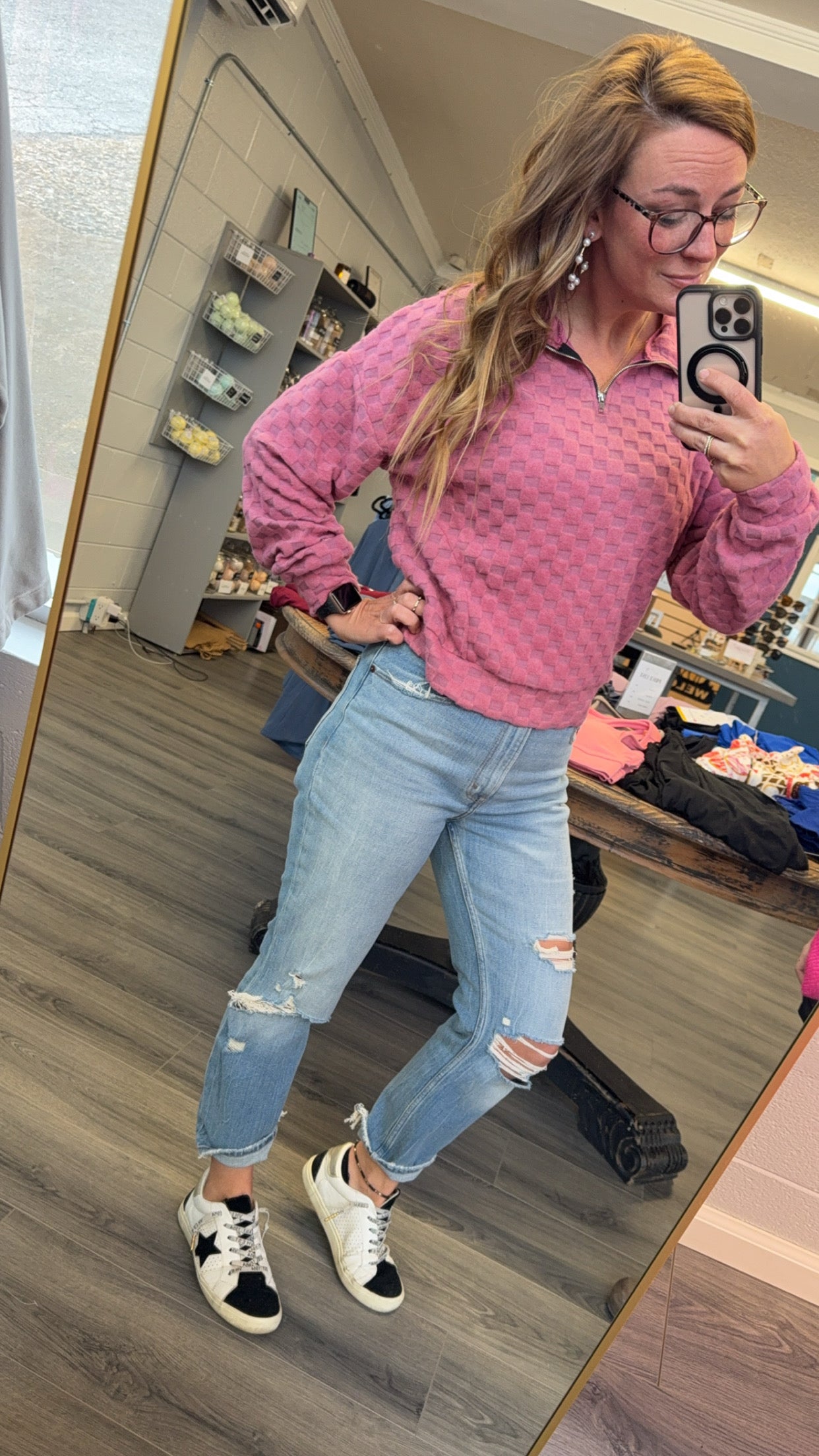 Fuzzy Checkered Pullover
