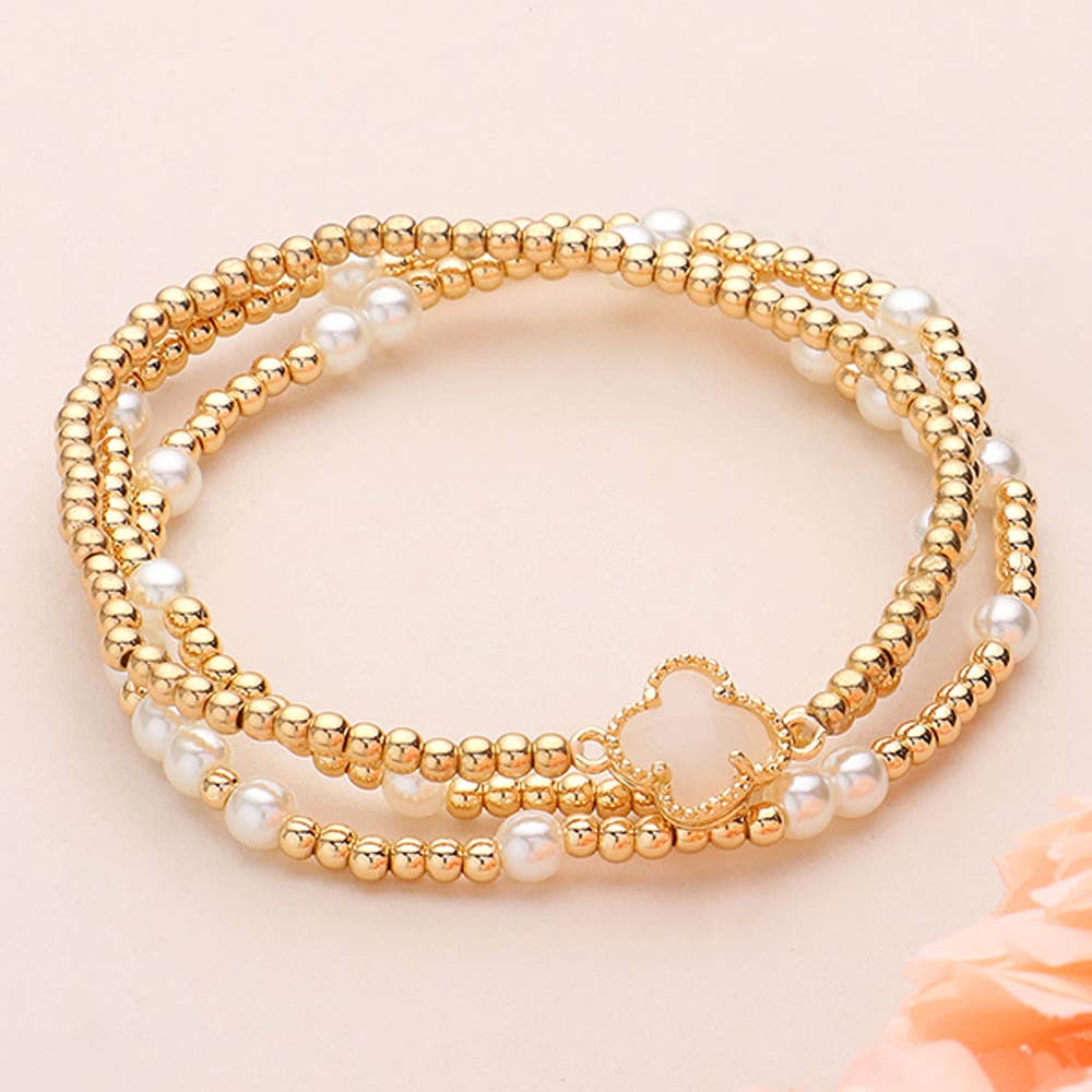 3PCS Pearl Bead Stretch Stacked Bracelets