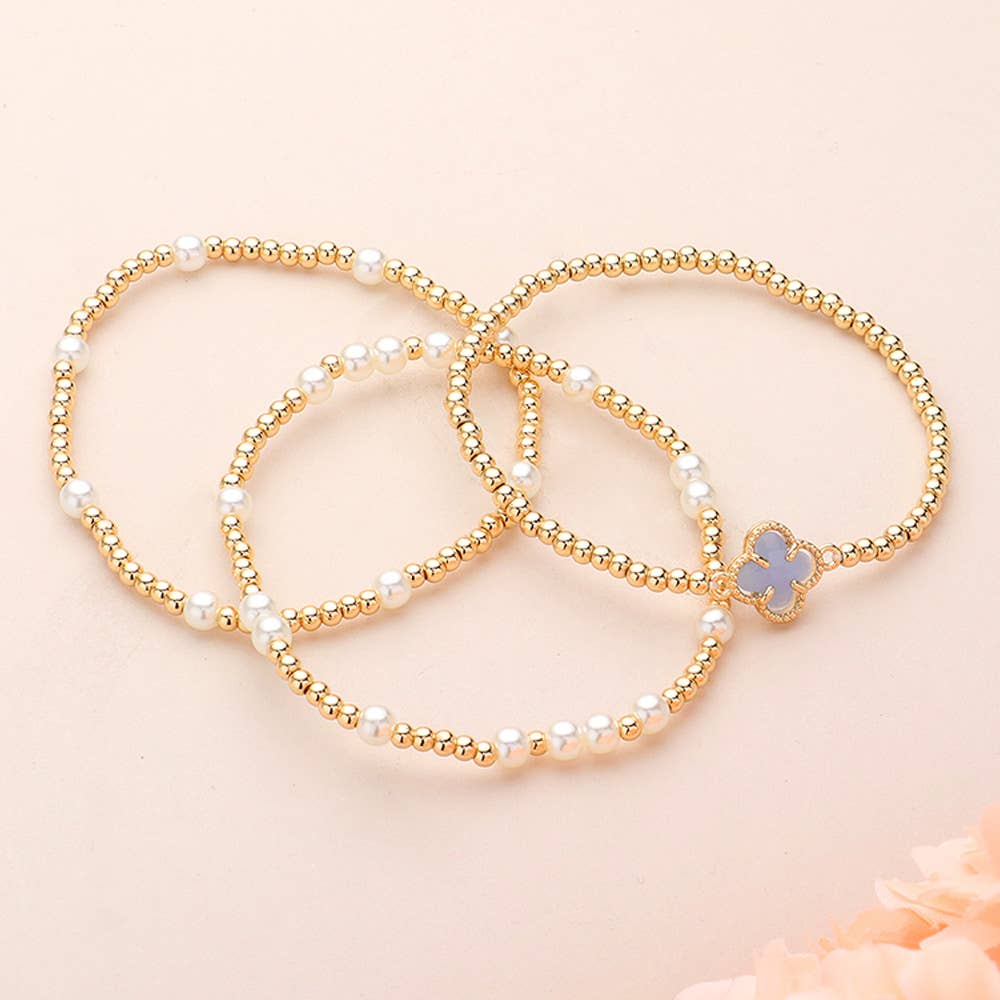 3PCS Pearl Bead Stretch Stacked Bracelets