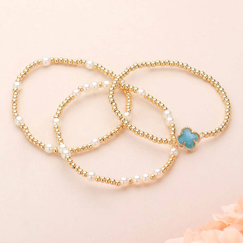 3PCS Pearl Bead Stretch Stacked Bracelets