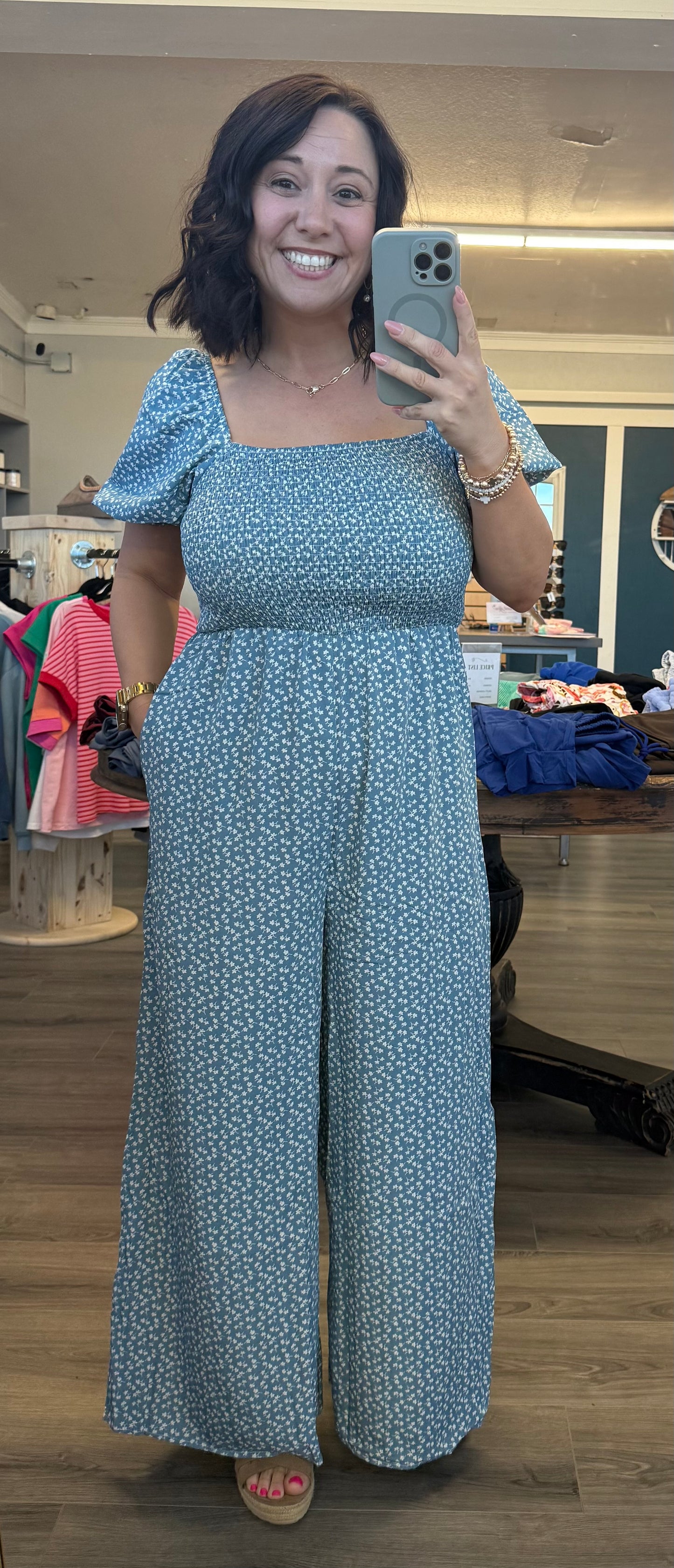 SQUARED NECK FLORAL JUMPSUIT