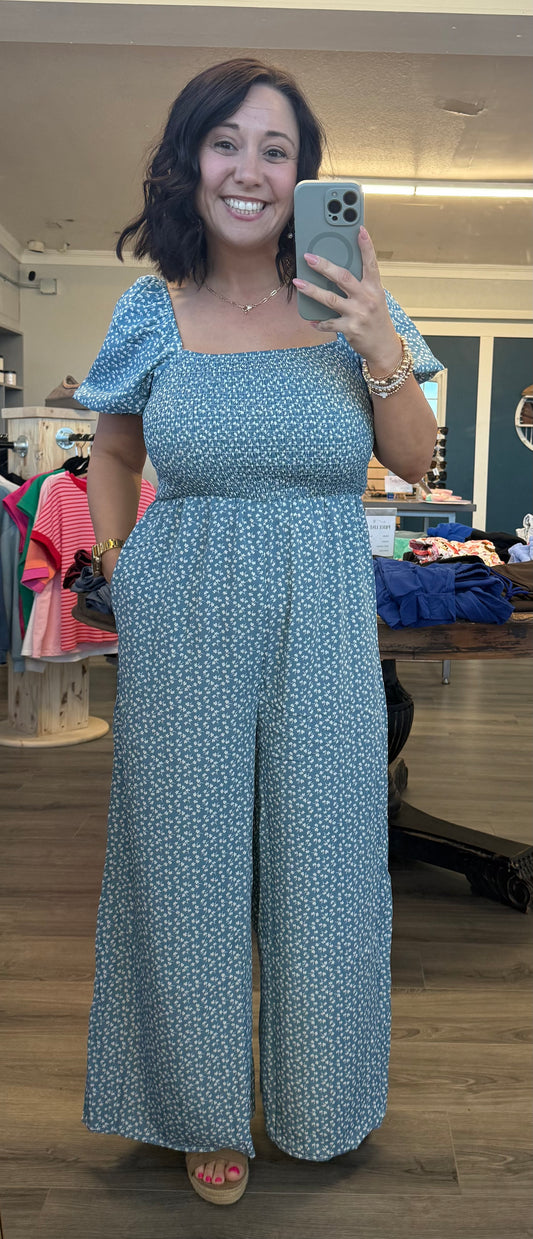 SQUARED NECK FLORAL JUMPSUIT