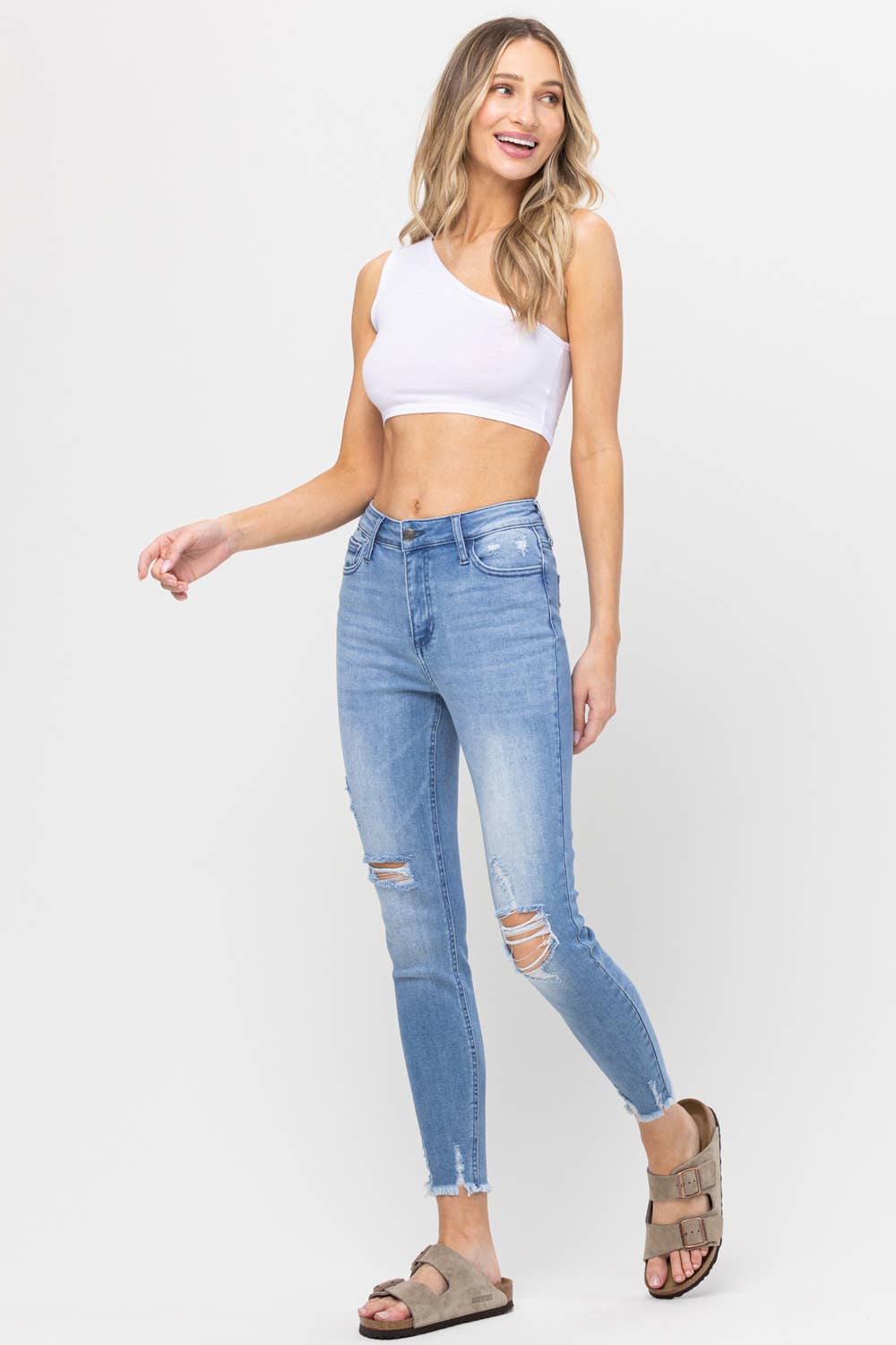 High Rise Distressed Crop Skinny