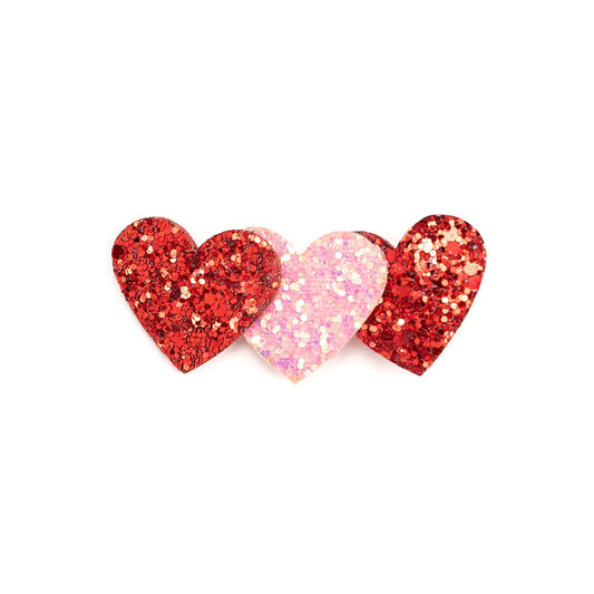 Pink and Red Glitter Hearts Clip - Kids