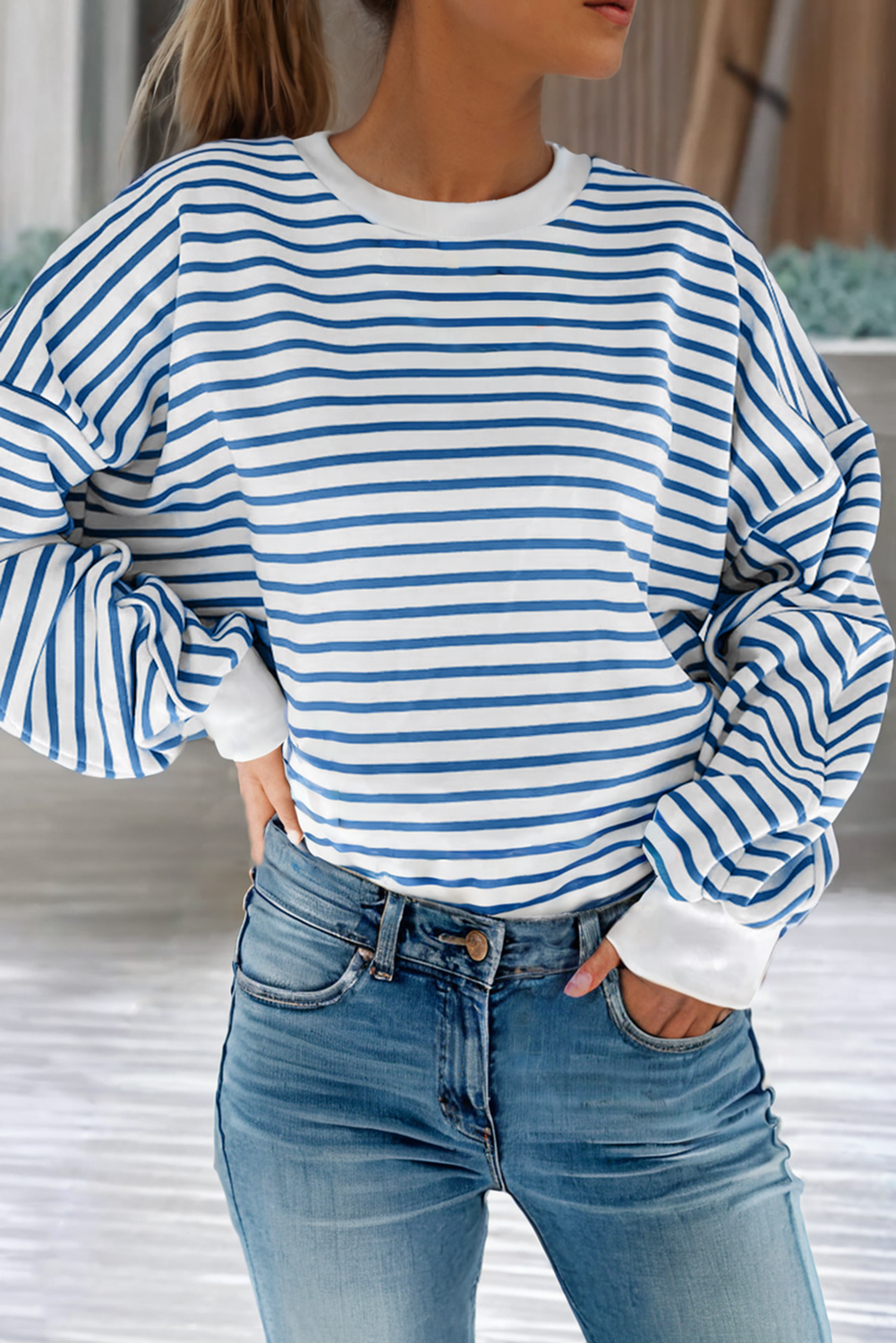 Stripe Drop Shoulder Crew Neck