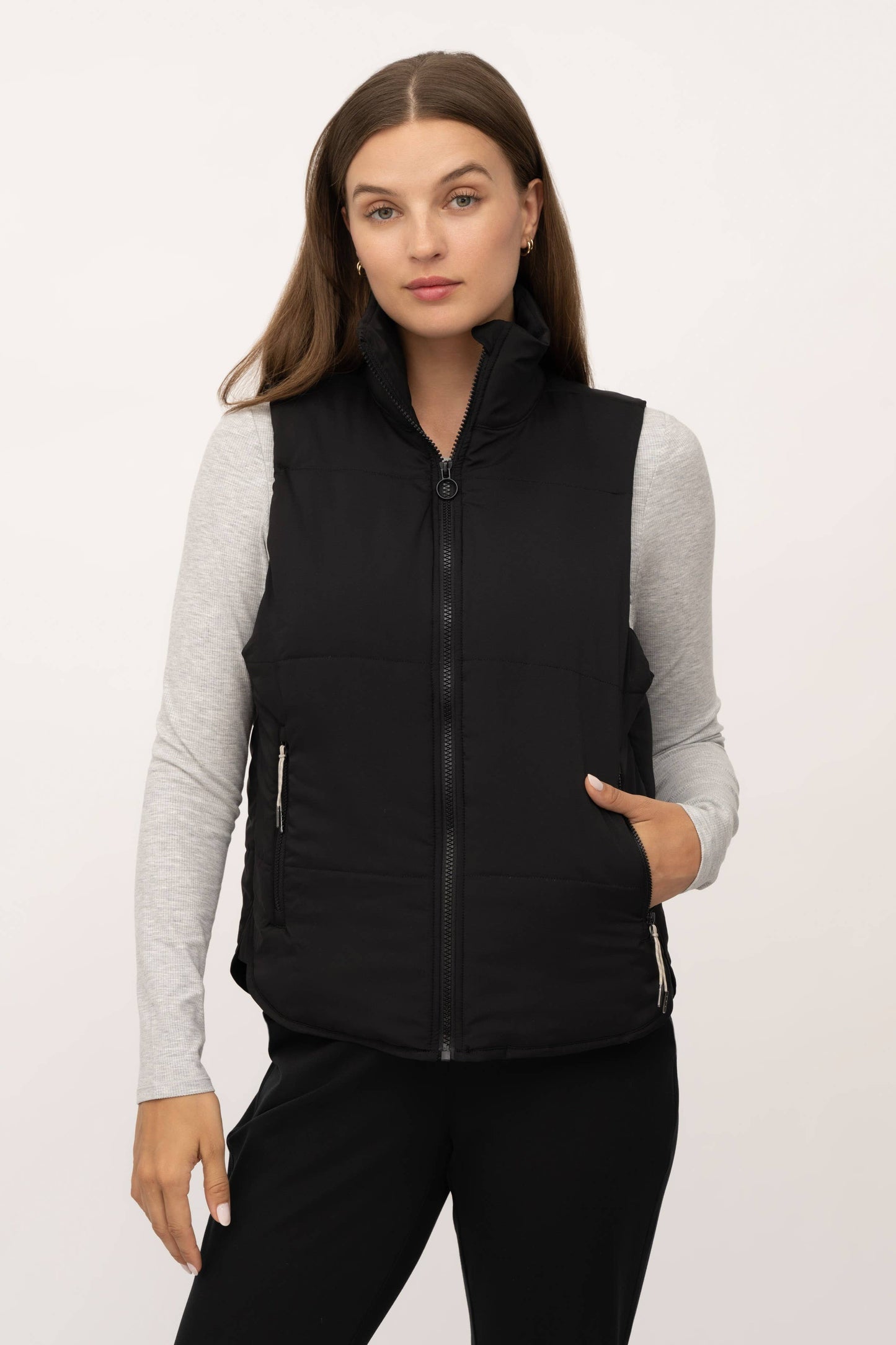 Puffer Vest with Zipper Pockets- Women