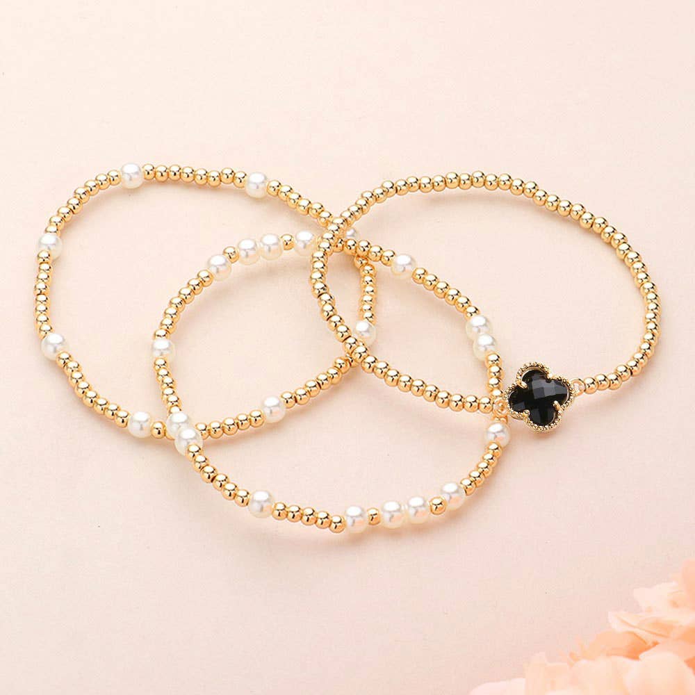 3PCS Pearl Bead Stretch Stacked Bracelets