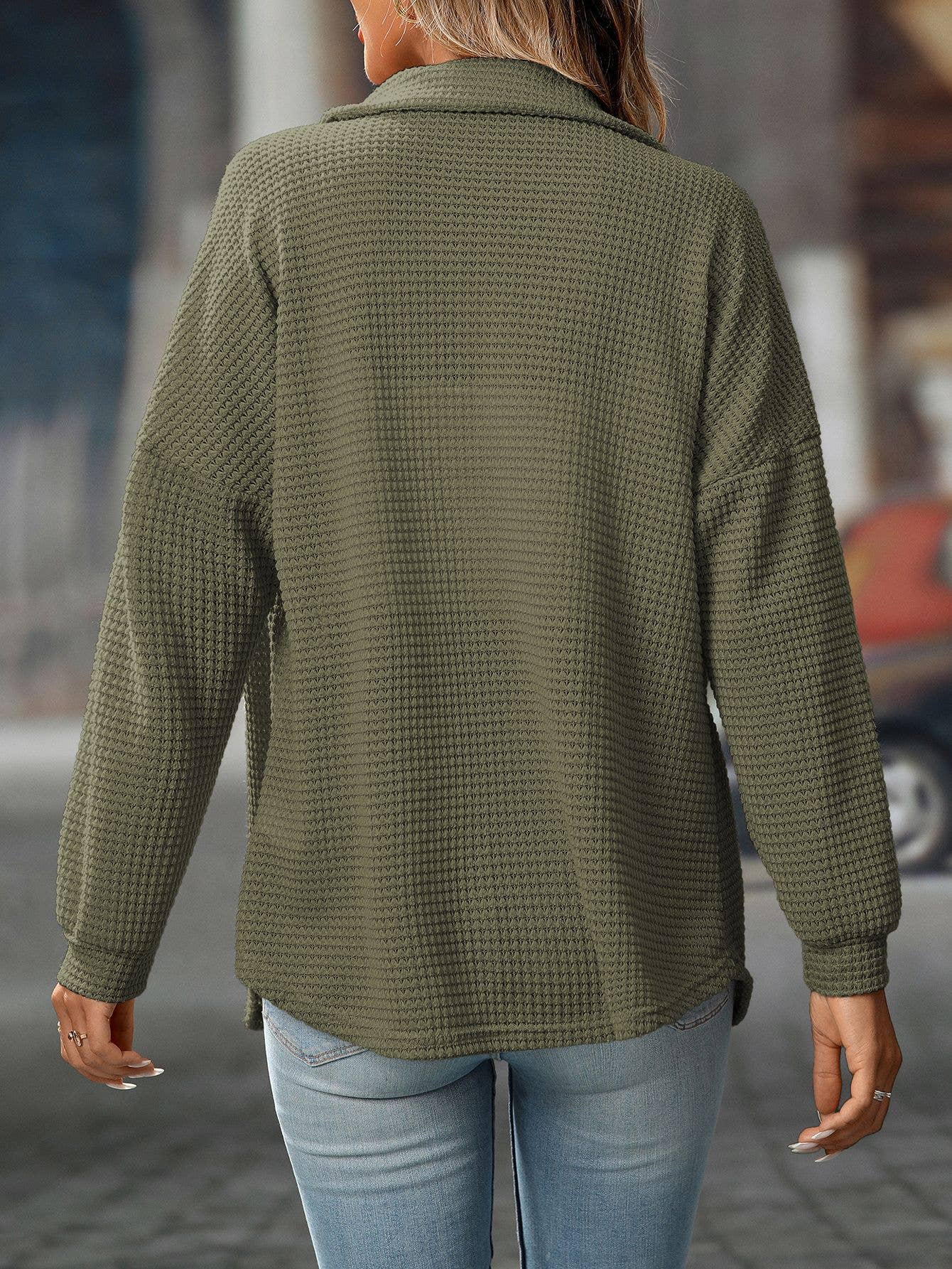 Waffle Knit Button-Up