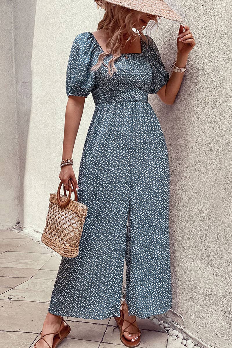 SQUARED NECK FLORAL JUMPSUIT