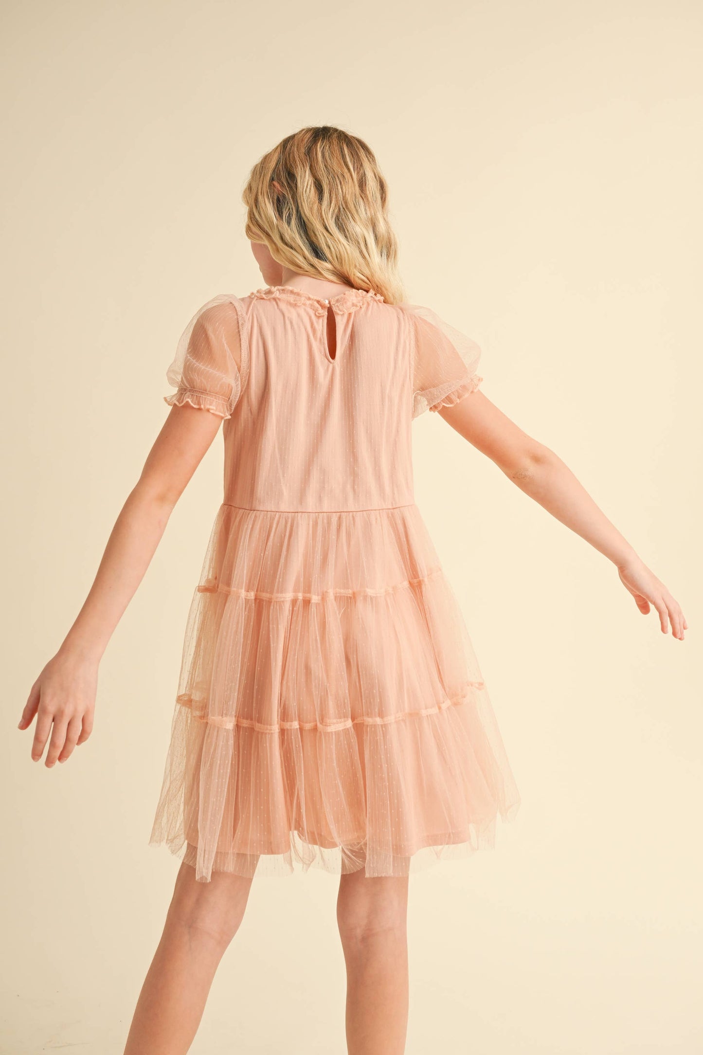GIRLS PUFF TIERED DRESS