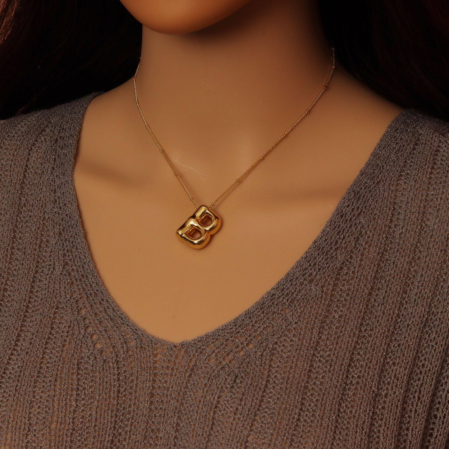 Ballon Bubble Initial Letter Charm Necklace