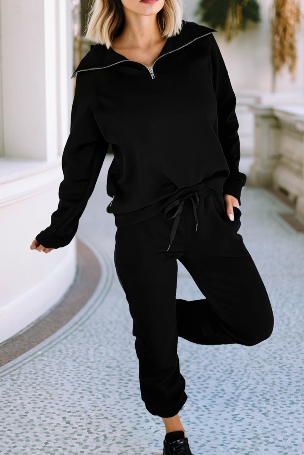 Zip Collar Top & Pant Set