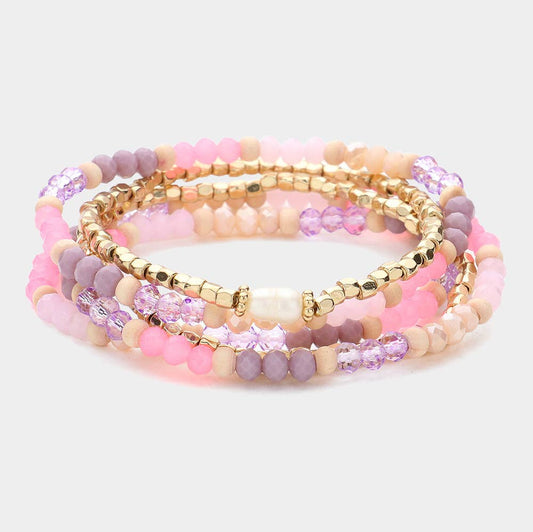 Metal & Wood Beaded Stretch Bracelets
