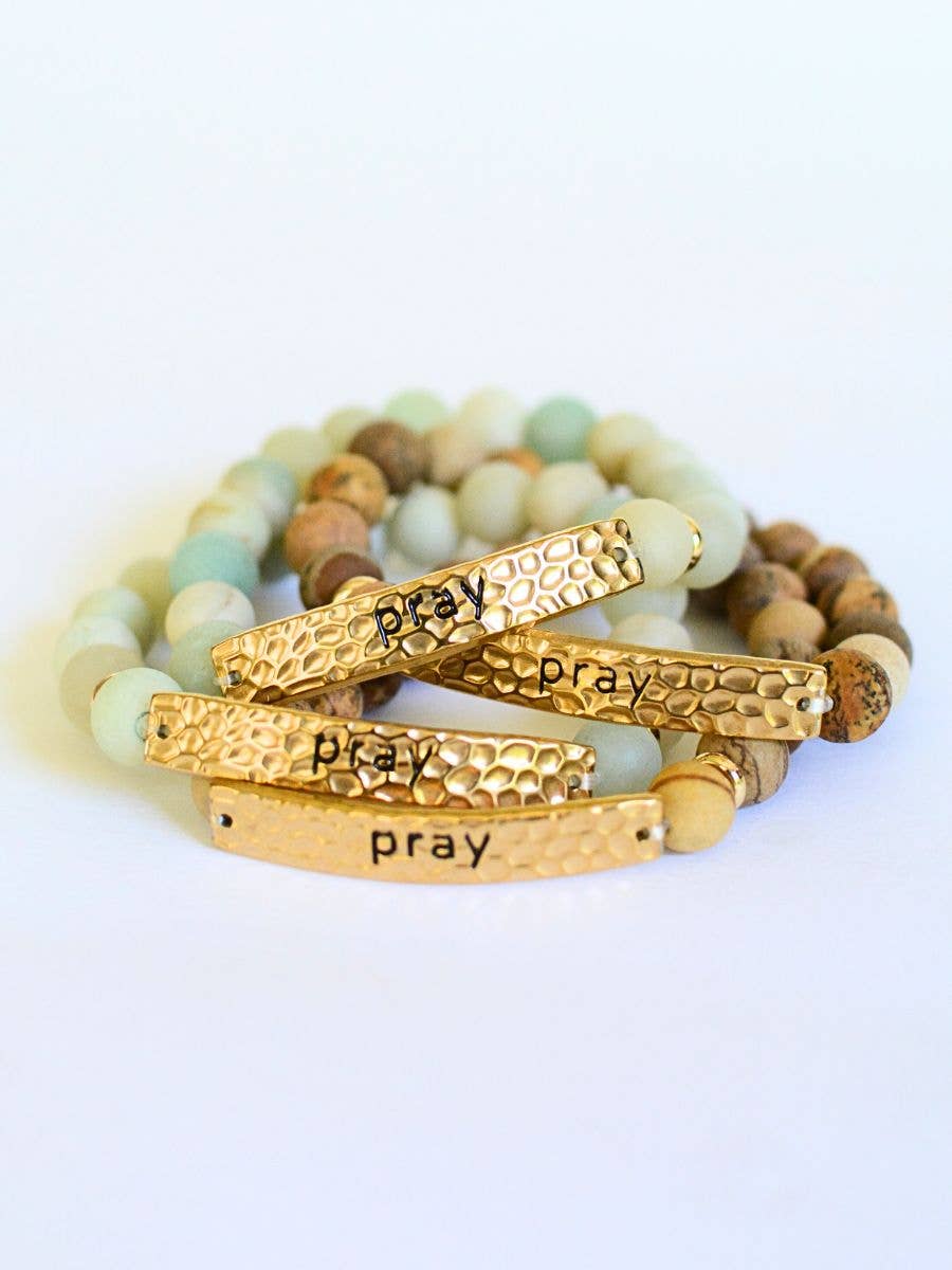 Praying mama stone beaded Christian faith charm bracelet