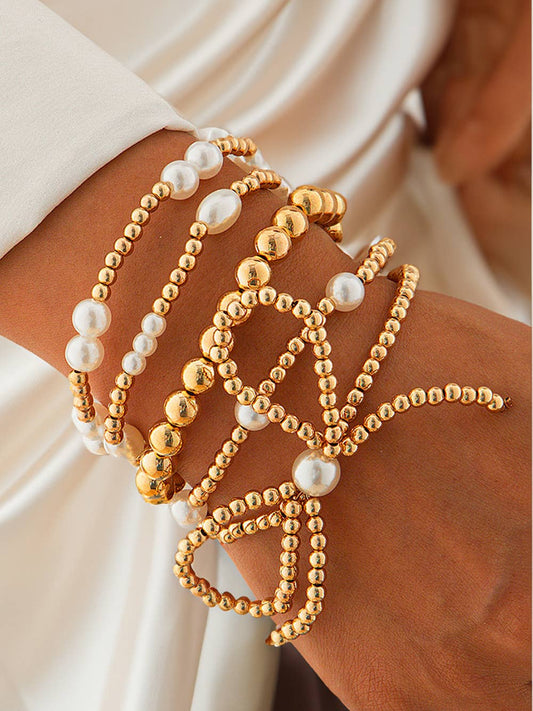 Valentine's Bow Knot Pearl Beaded Multi Layered Bracelet Set