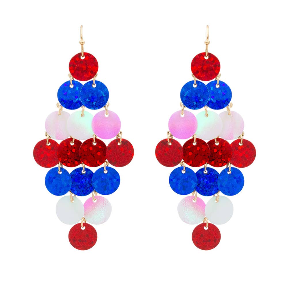 American USA Sequin Chandelier Dangle Earrings