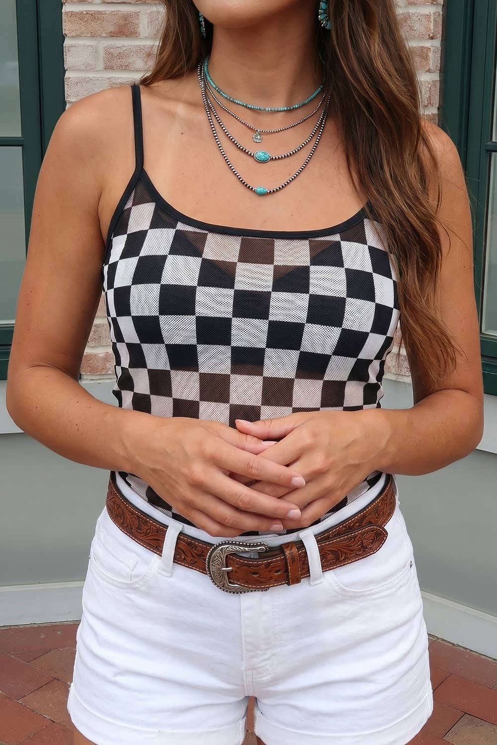 Sheer Checkered Tank Top
