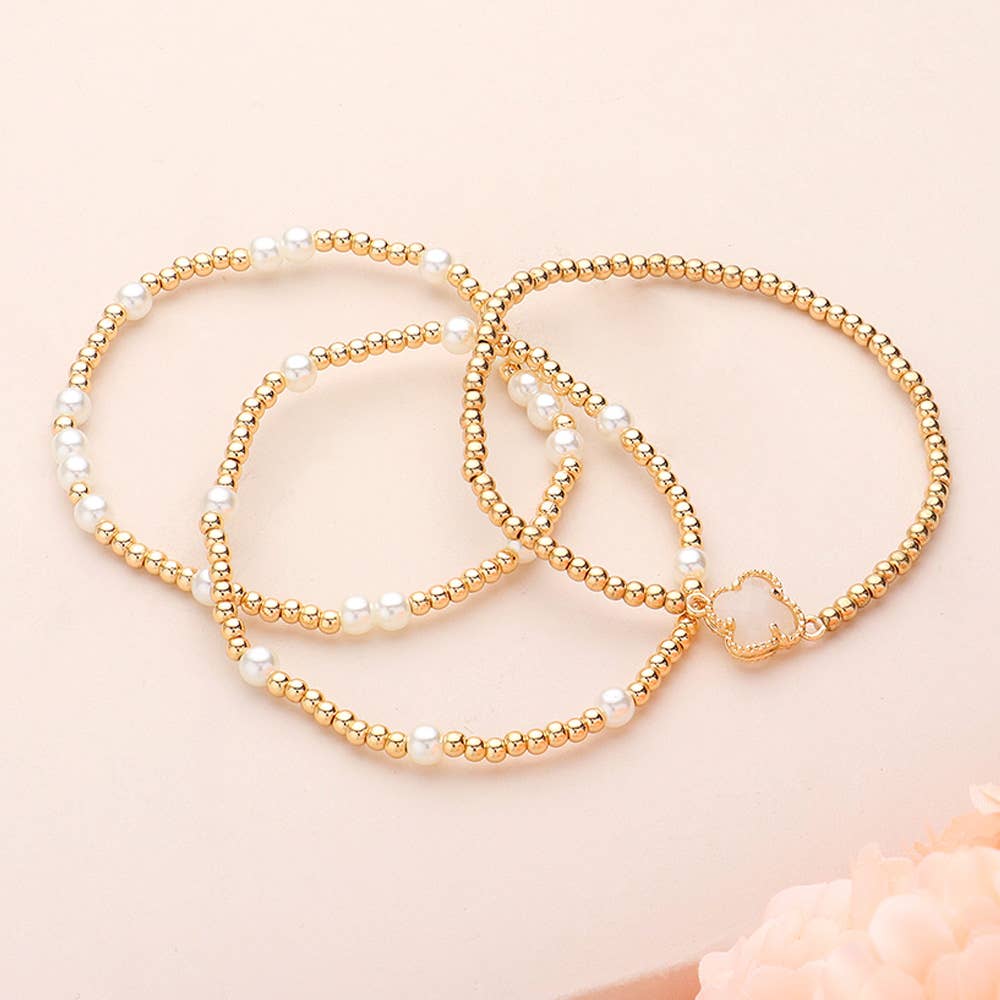 3PCS Pearl Bead Stretch Stacked Bracelets