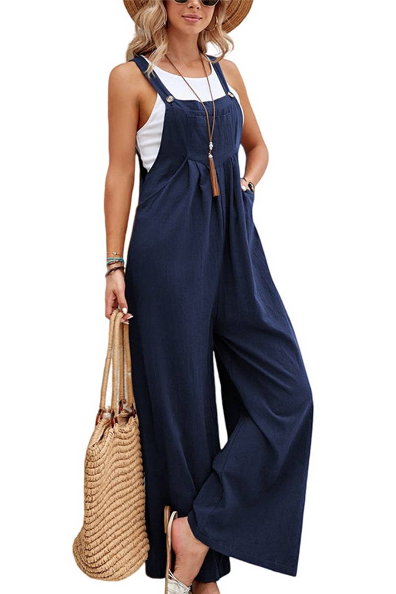 Mid-waist retro solid color loose casual fashion overalls