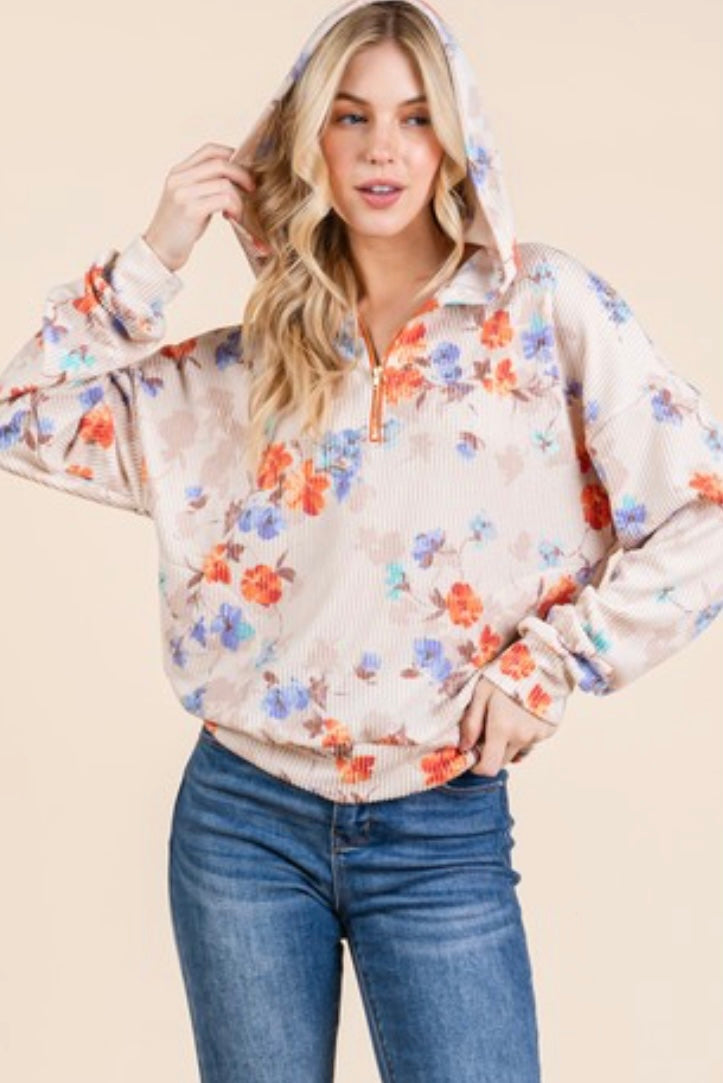 Floral Ribbed Hoodie