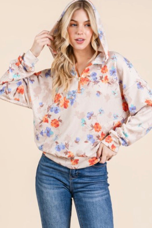 Floral Ribbed Hoodie