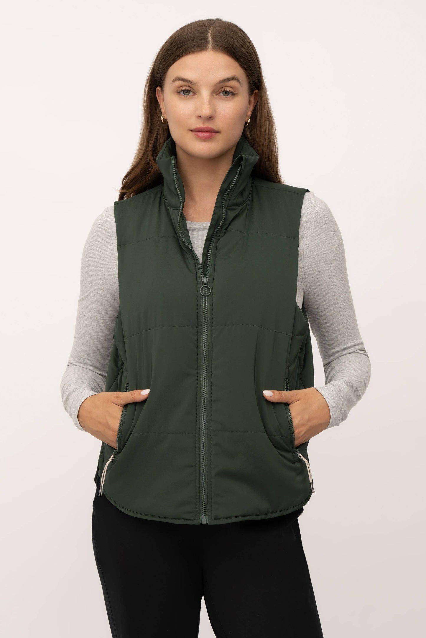 Puffer Vest with Zipper Pockets- Women