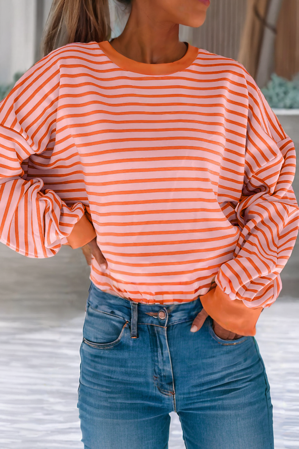 Stripe Drop Shoulder Crew Neck