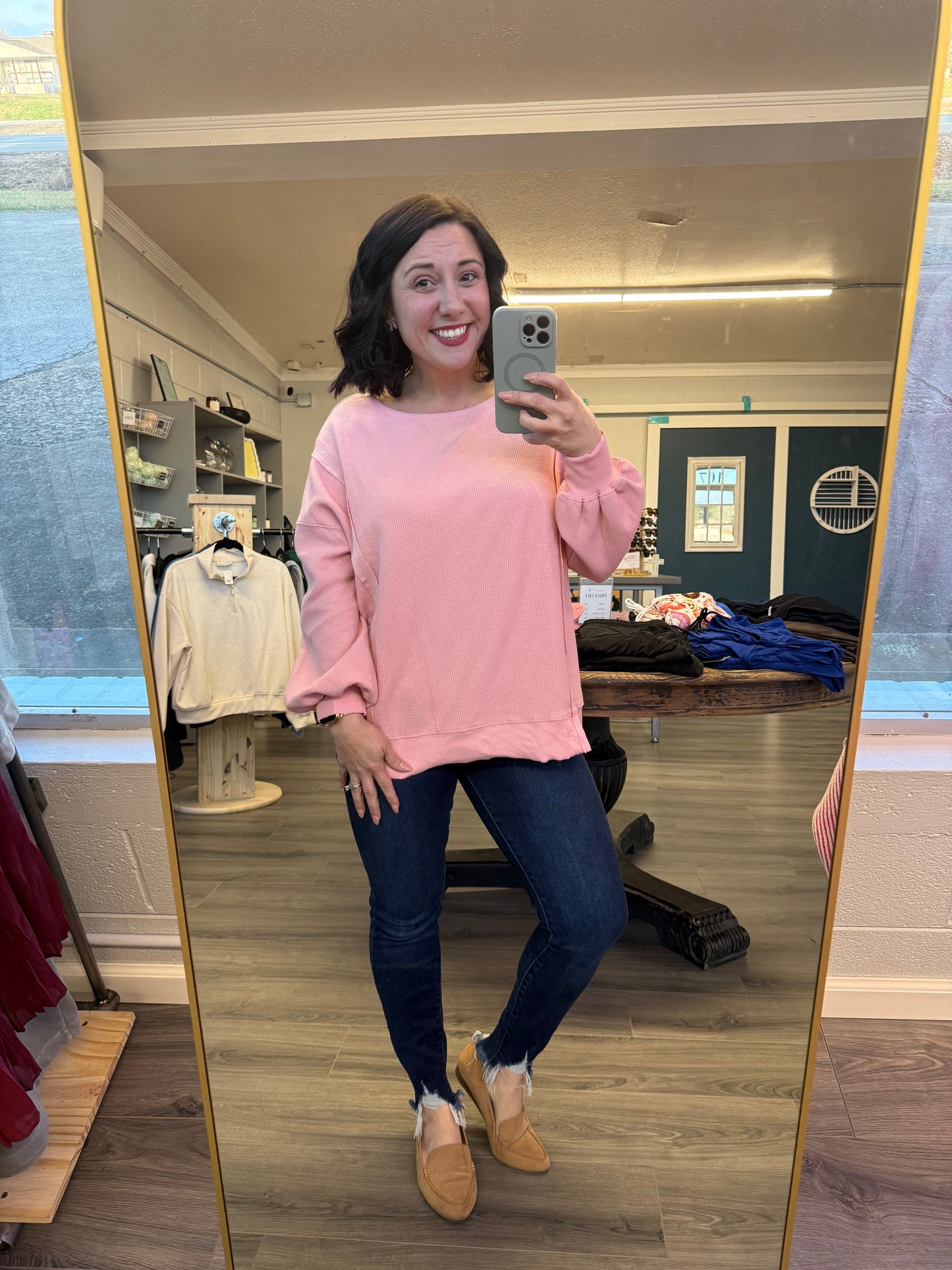 Waffle Long Sleeve Oversized Top