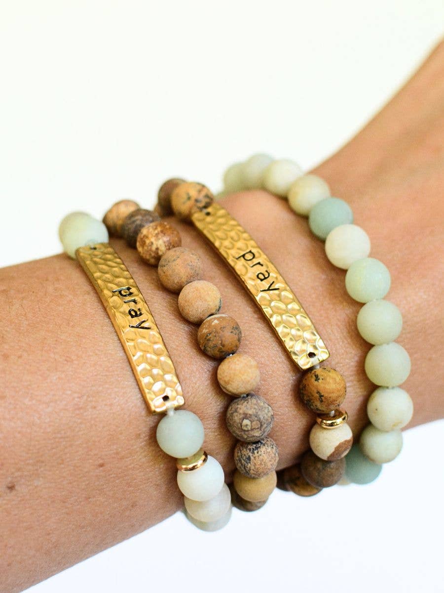 Praying mama stone beaded Christian faith charm bracelet