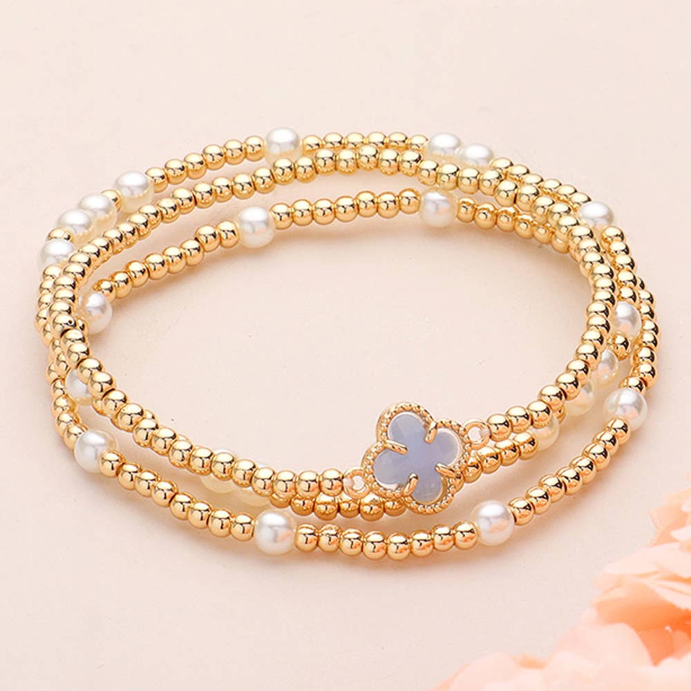 3PCS Pearl Bead Stretch Stacked Bracelets