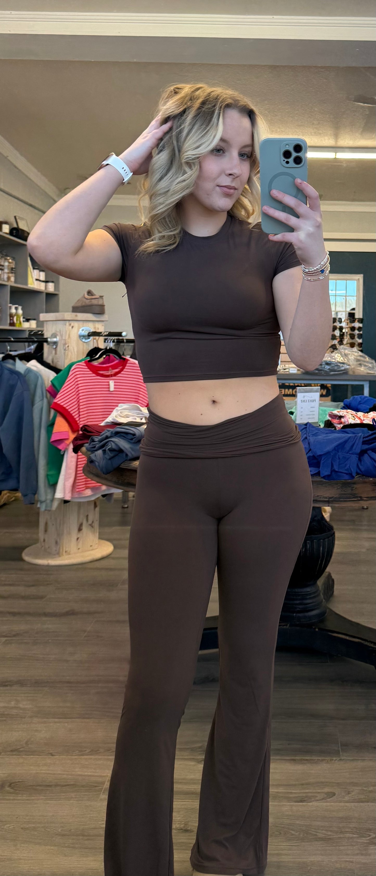 Soft Knit Foldover Flare Pants