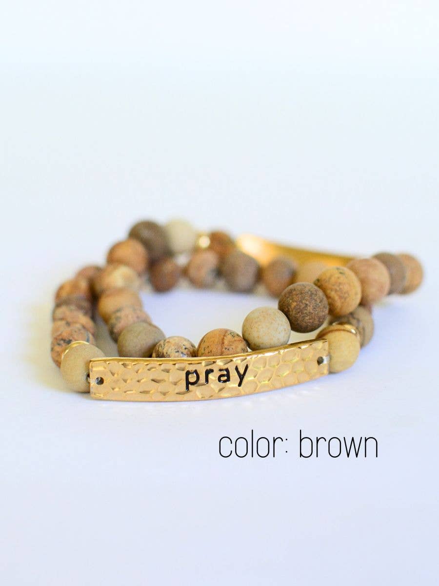 Praying mama stone beaded Christian faith charm bracelet