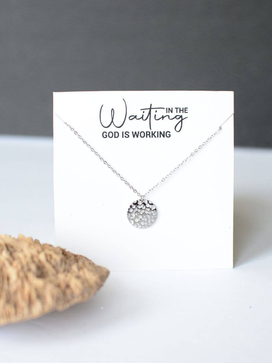 In the Waiting God is Working metal coin charm necklace
