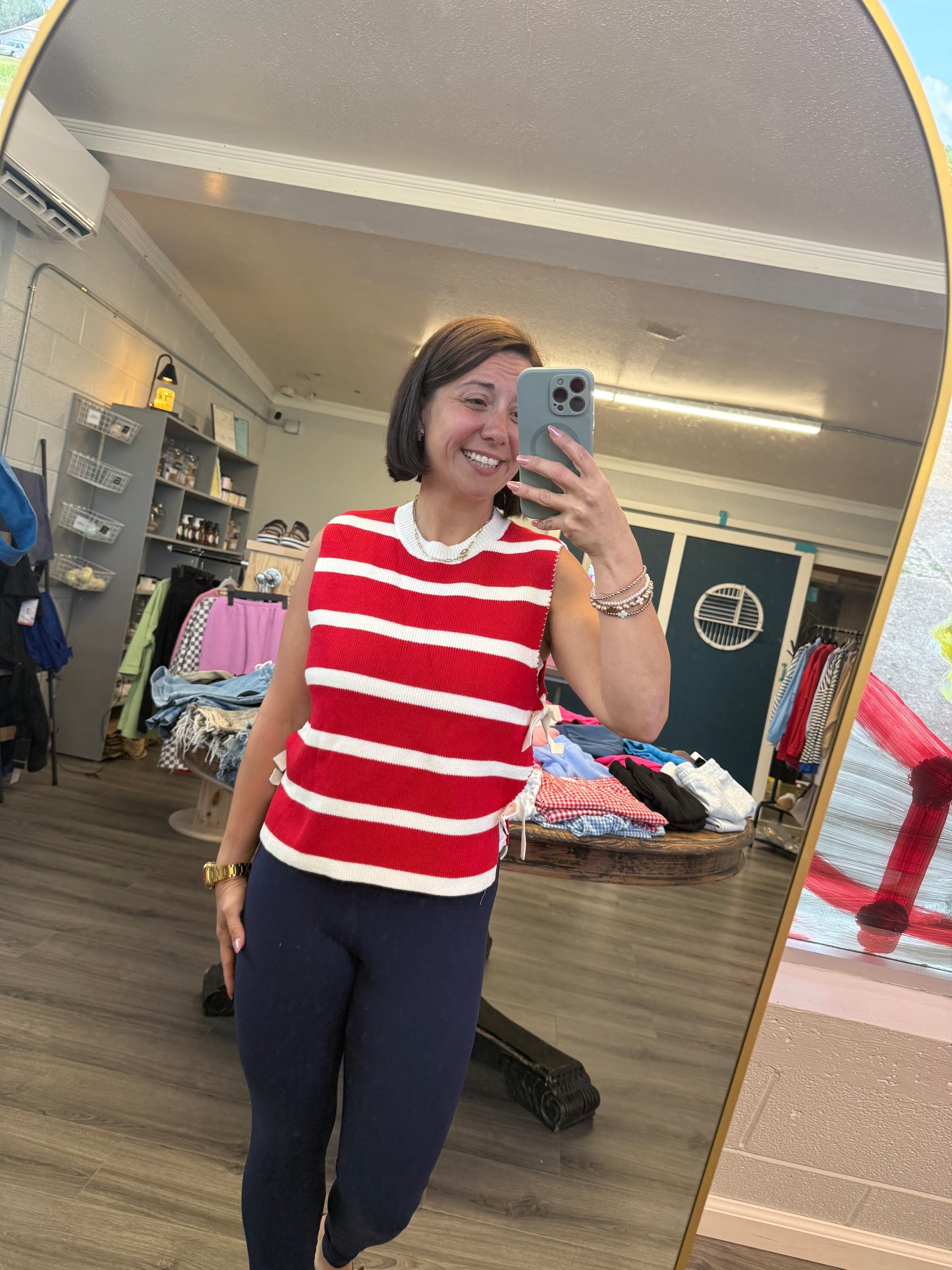 SIDE TIE STRIPE SWEATER VEST