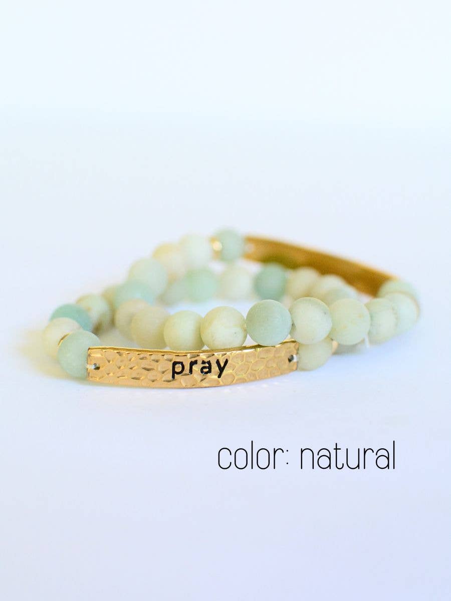 Praying mama stone beaded Christian faith charm bracelet