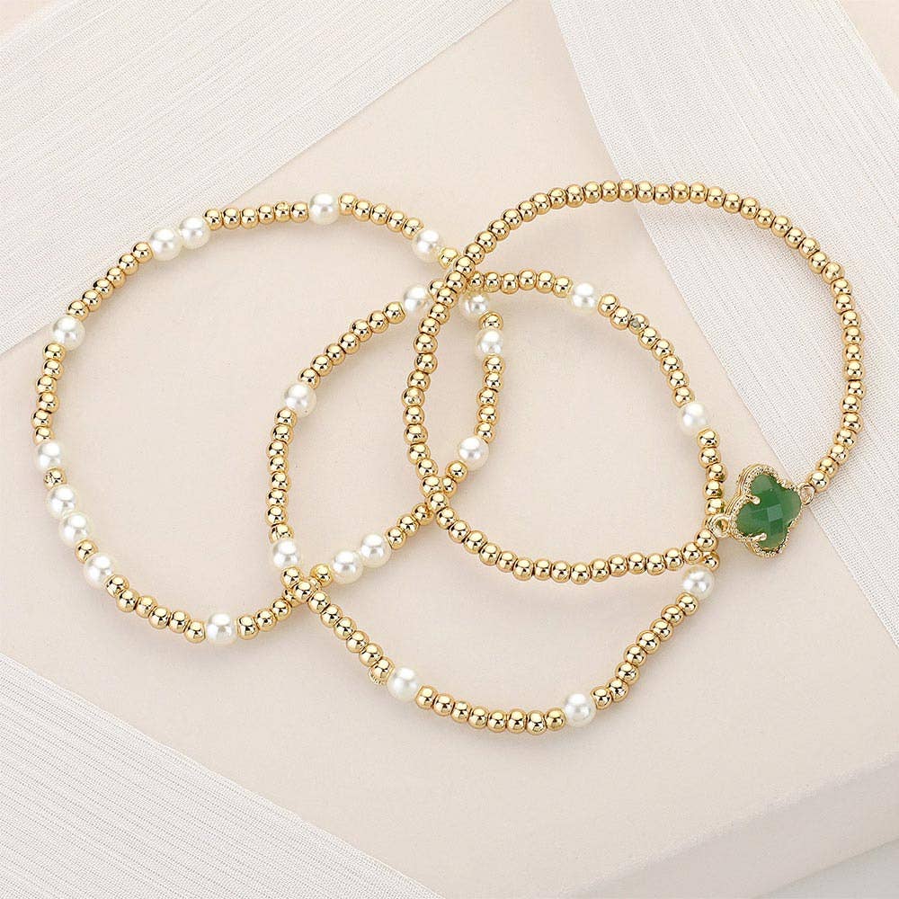 3PCS Pearl Bead Stretch Stacked Bracelets