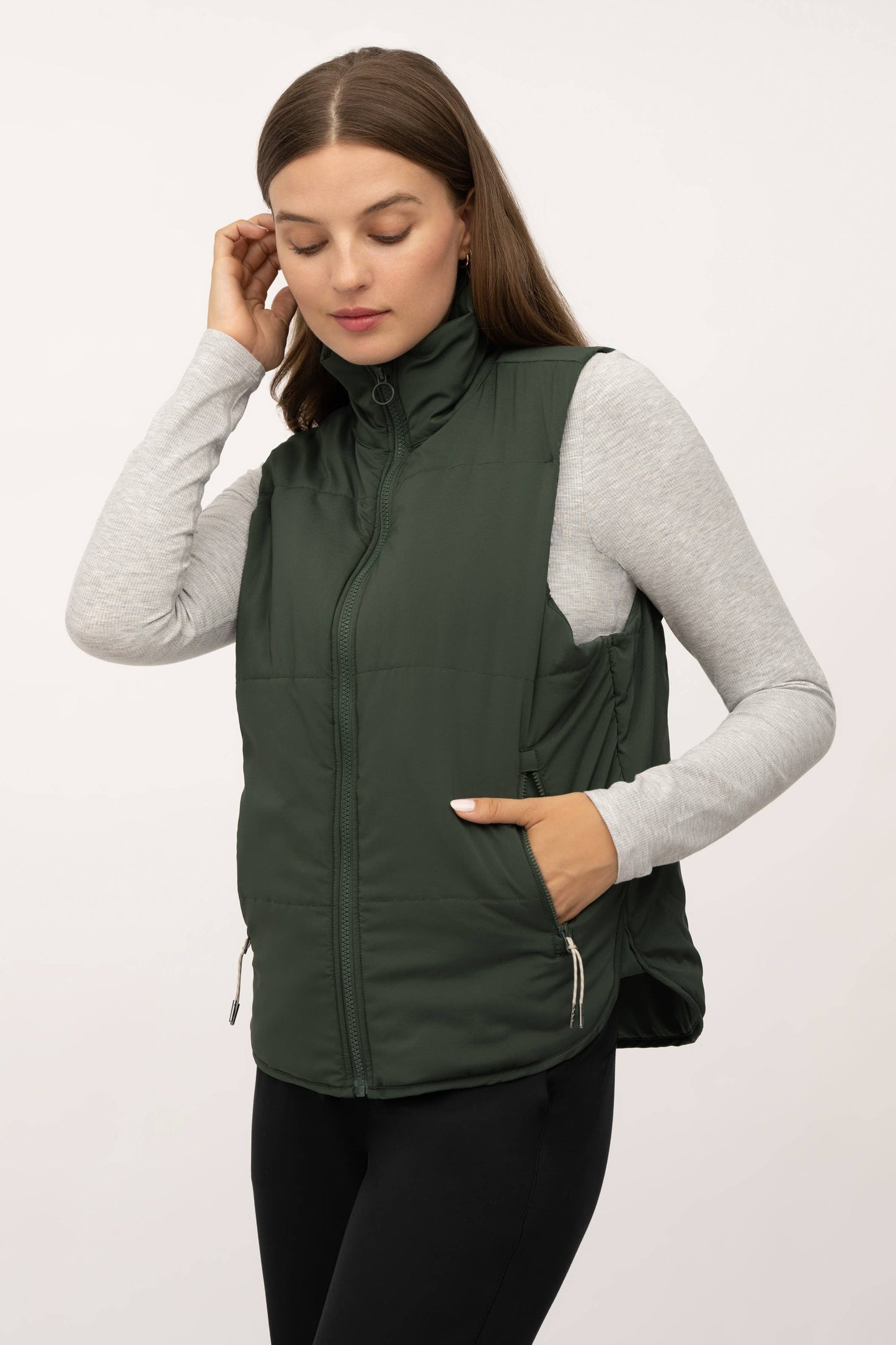 Puffer Vest with Zipper Pockets- Women
