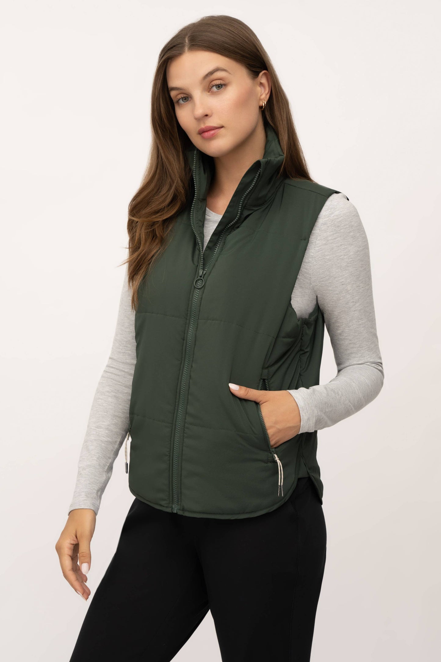 Puffer Vest with Zipper Pockets- Women