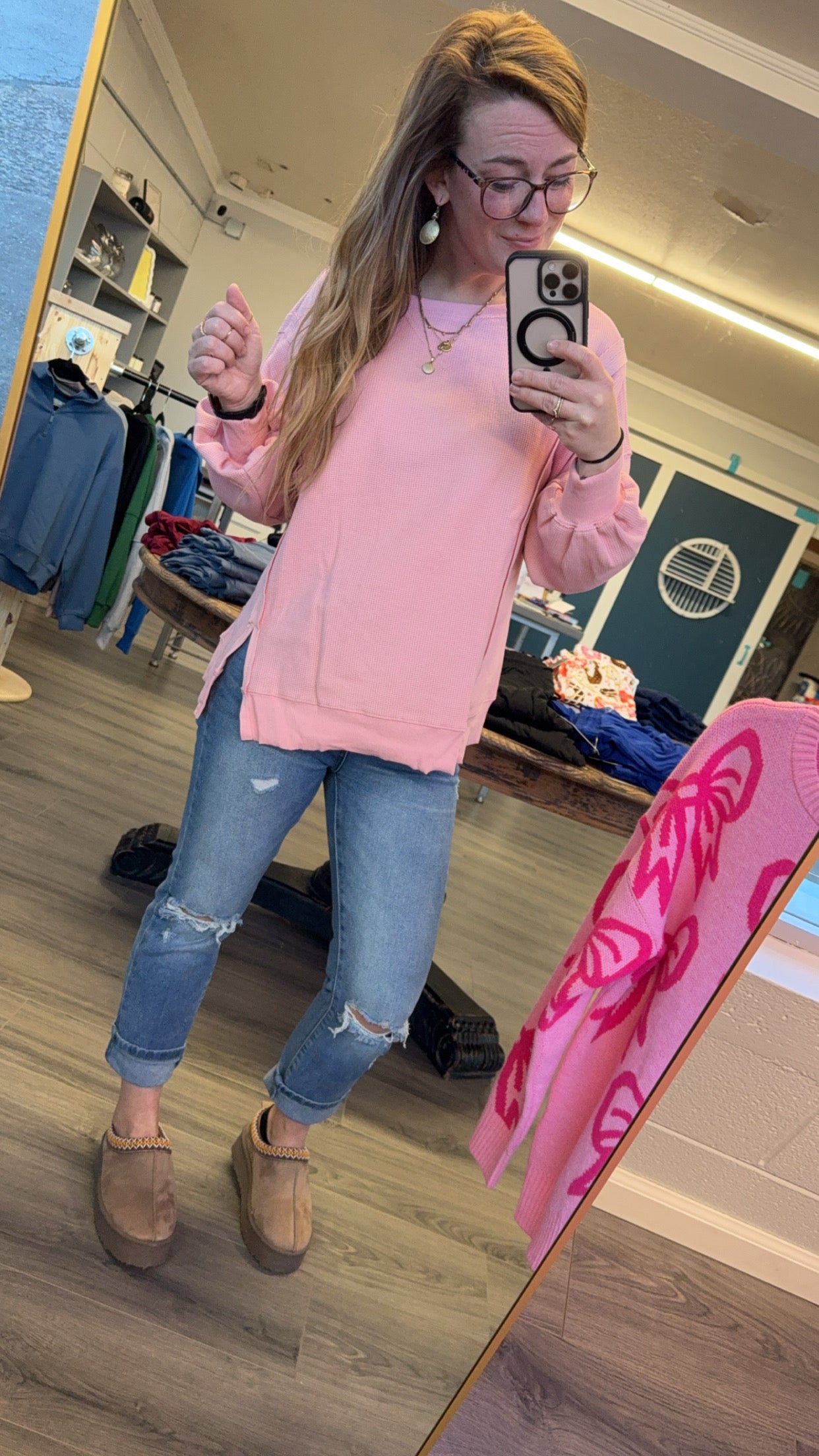 Waffle Long Sleeve Oversized Top