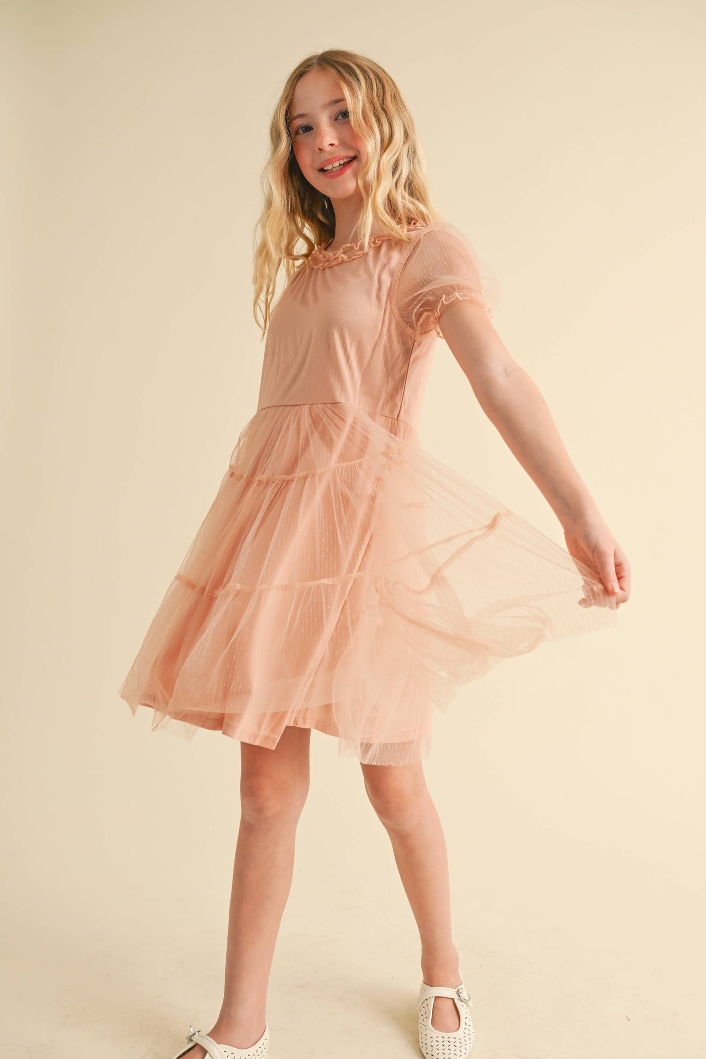 GIRLS PUFF TIERED DRESS