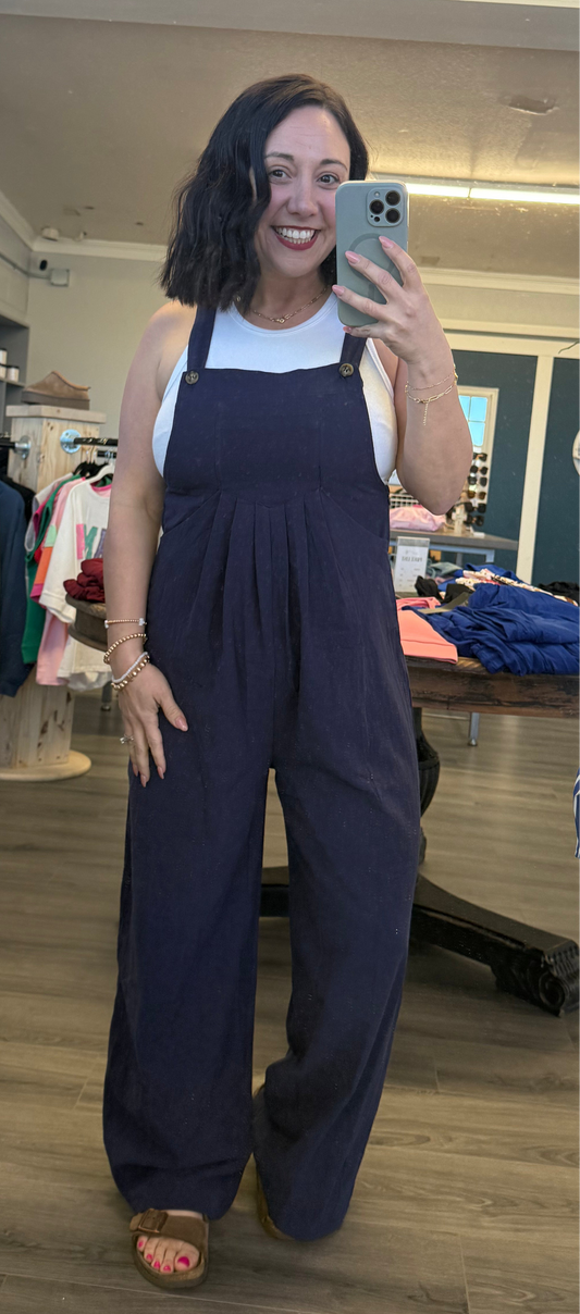 Mid-waist retro solid color loose casual fashion overalls