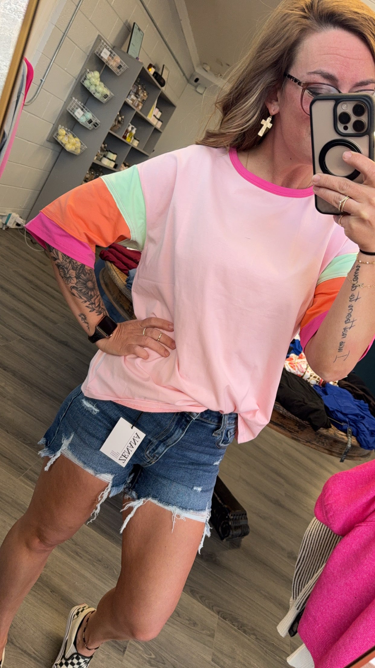 Color Block Stitching Sleeve Round Neck Oversize Top