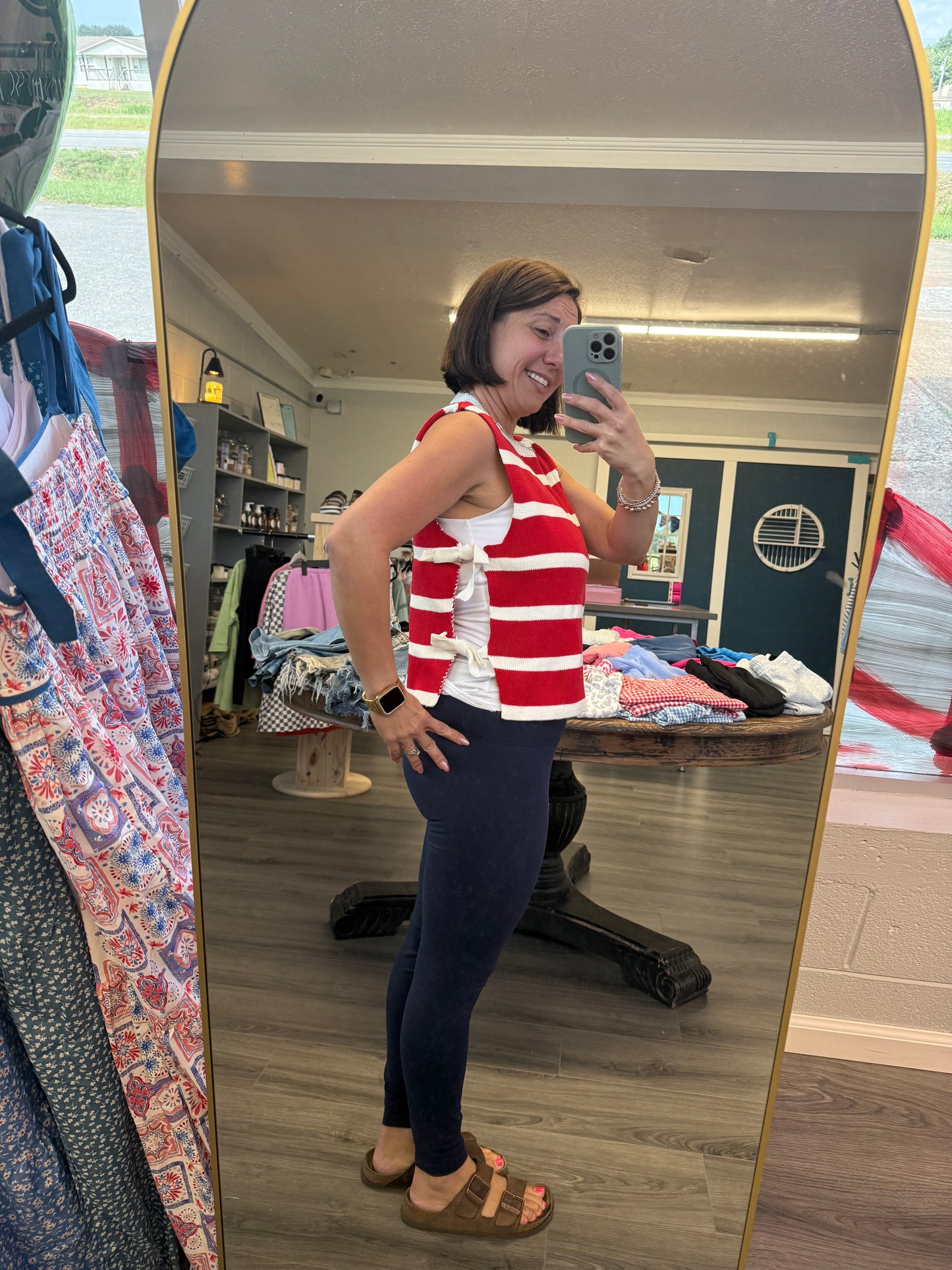 SIDE TIE STRIPE SWEATER VEST