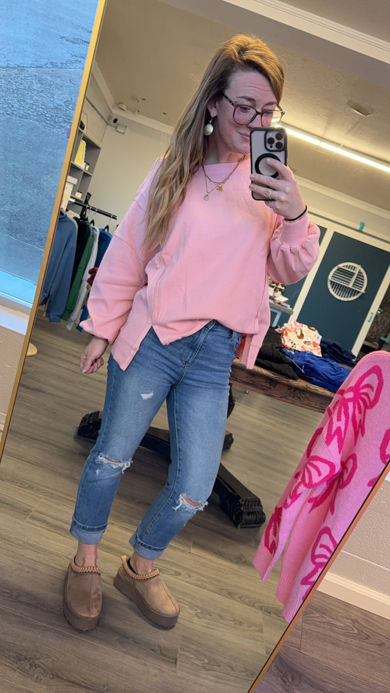 Waffle Long Sleeve Oversized Top