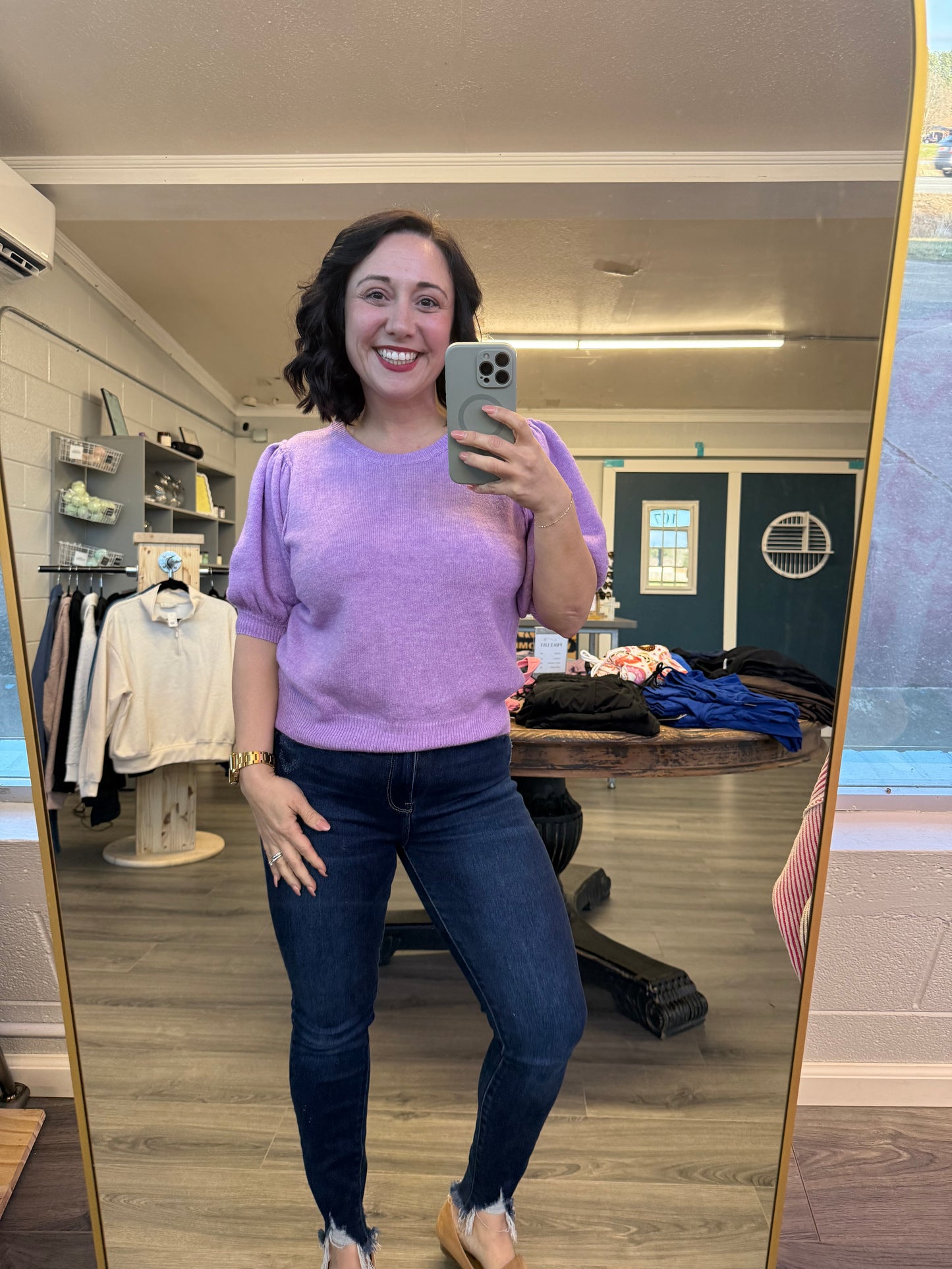 PUFF SHORT SLEEVE ROUND NECK SWEATER