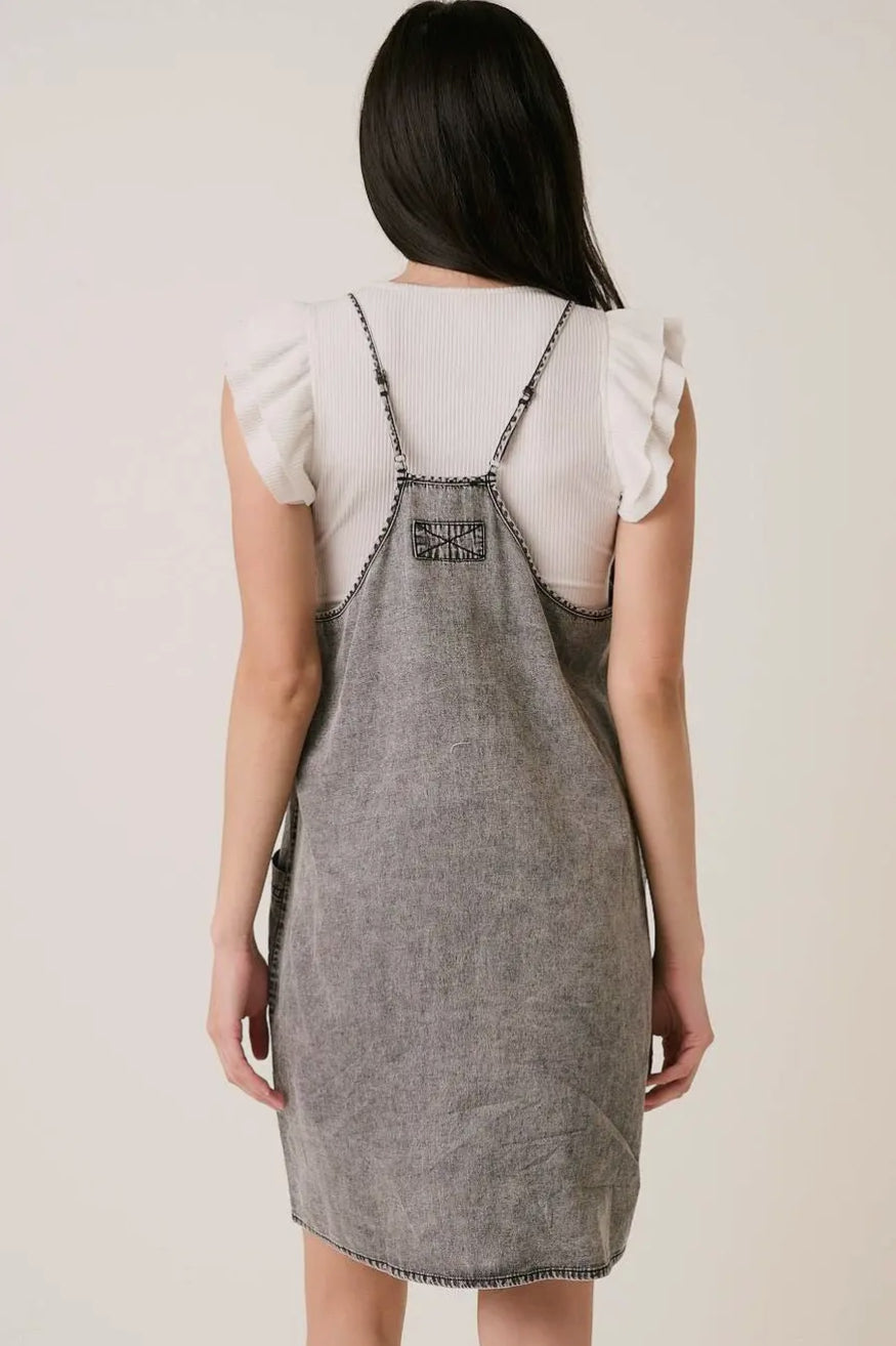 Washed Denim Patch Pocket Tank Mini Dress