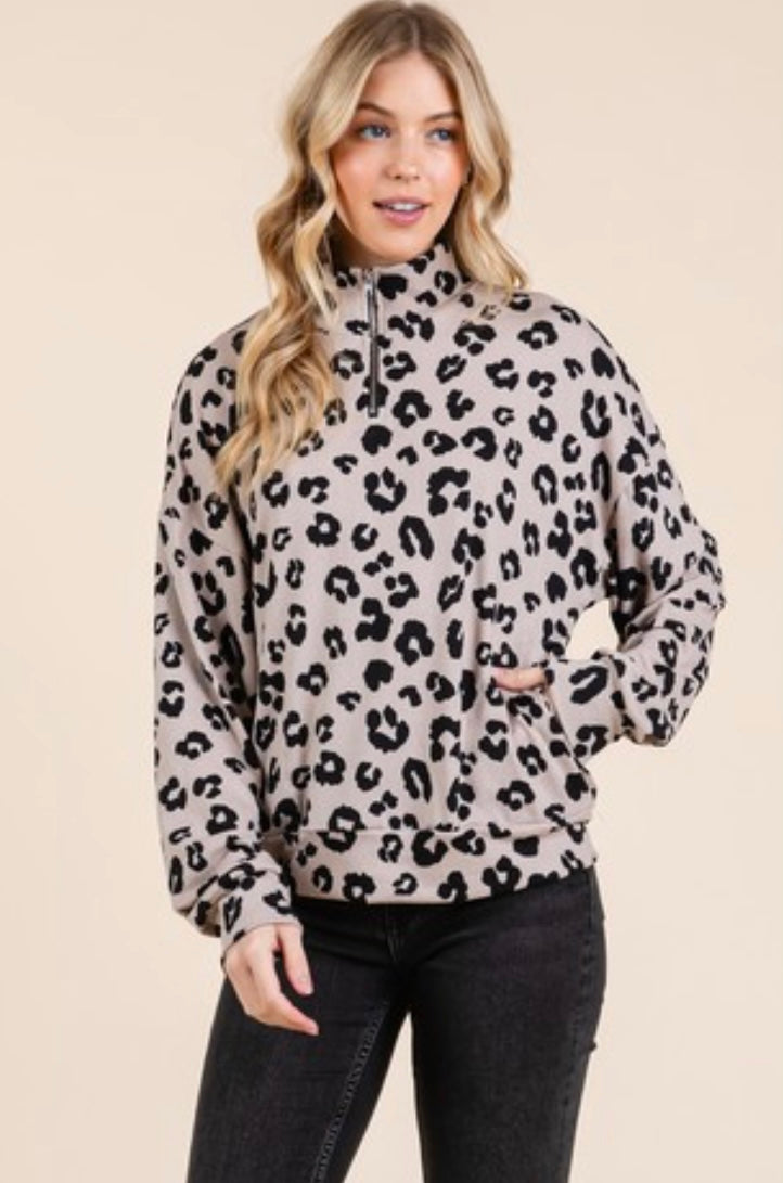 Leopard Soft Brushed Fleeced Quarter Zip