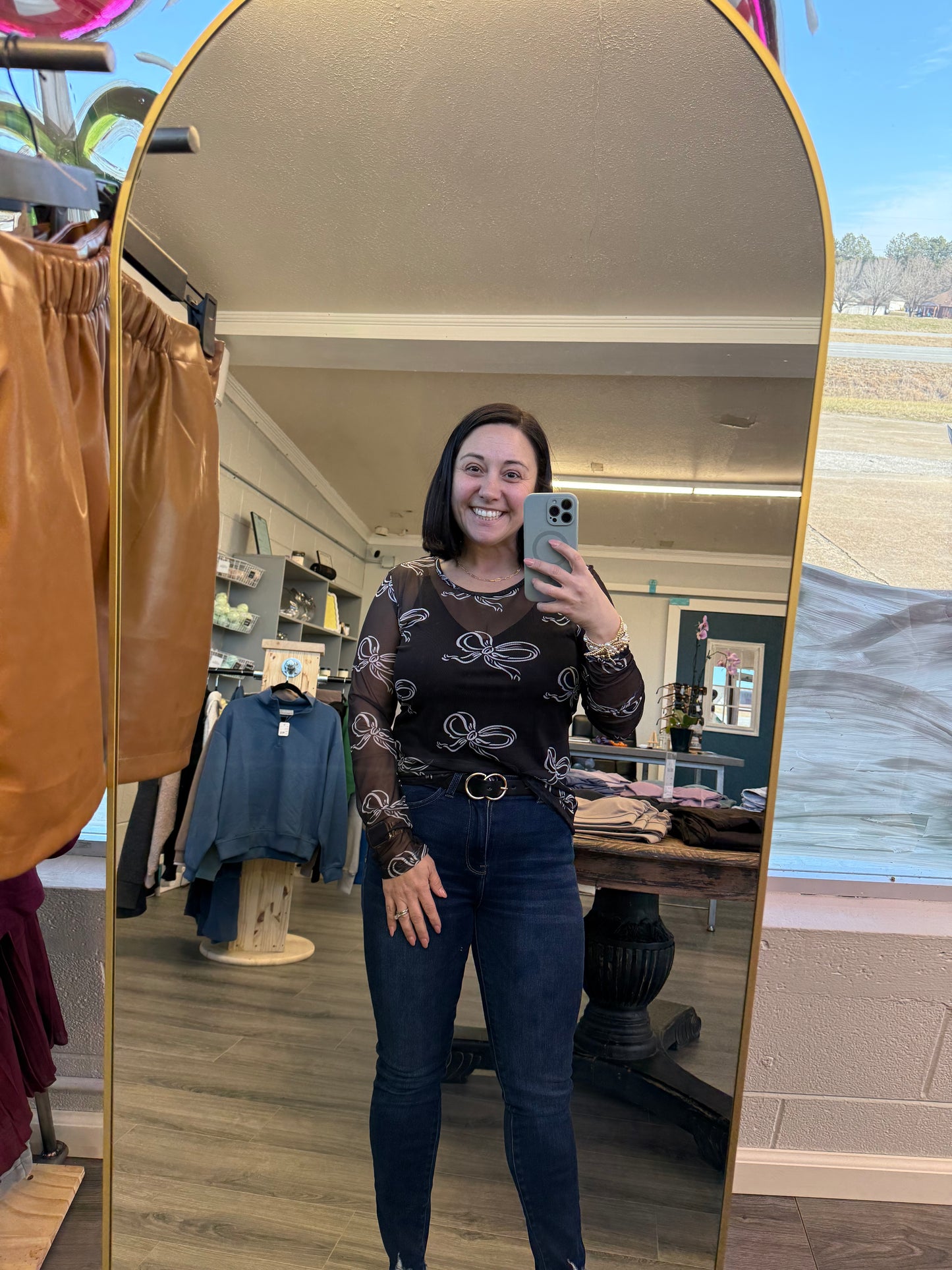 Bow Mesh Top- Long sleeve